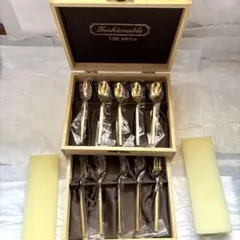 【新品未使用・木箱入】カトラリーセット ゴールド スプーン フォーク 10点