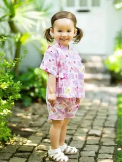 ベビー甚平 花柄 ピンク紫 2点セット