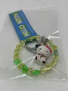 ハローキティ　ビーズキーホルダー 牛柄着ぐるみ　HELLO KITTY レトロ