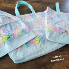 2026年　入園入学３点セット　ユニコーン　ゆめかわ　女の子　フリルレース　水色