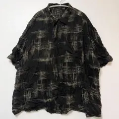 ジョージ 総柄 レギュラーカラー 半袖シャツ 3XL 黒 レーヨン ビッグサイズ