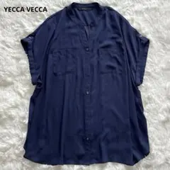 YECCA VECCA イェッカヴェッカ 異素材切替 ブラウス ネイビー Fのサムネイル