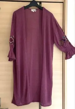 チチカカ　袖カラフル刺繍カーディガン　パープル