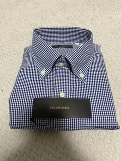 VISARUNO ネイビー・ホワイトチェック ドレスシャツ　ギンガム　丸井　39