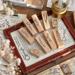 海外文具　木製　スタンプ　ハンコ　ボタニカル　コラージュ【NO.1819】