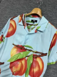 STUSSY ステューシー ピーチ 果物柄 シャツ S レーヨン オープンカラー