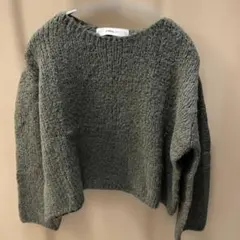 ZARA オリーブグリーン クルーネックニット