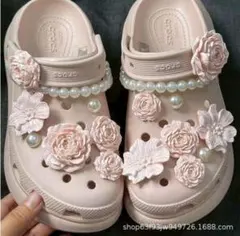 デコサンダル クロックス風 花 パール 厚底 韓国 量産型 地雷系 可愛い