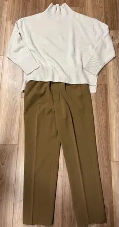 コーデ売り　【新品】ハイネックプルオーバーニット × 裏起毛 イージーパンツ