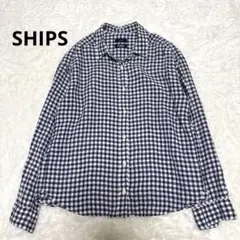 SHIPS×Herdmansリネンシャツ ギンガムチェック　M ネイビーのサムネイル