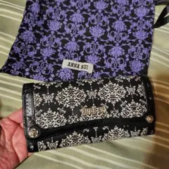 ANNA SUI 黒白ダマスク柄がま口長財布 オマケ収納袋付き