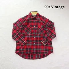 90s Vintage チェックシャツ 長袖 赤 ネルシャツ M 古着 アメカジ