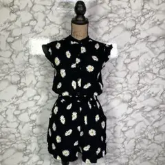 Kate SPade　（00）　花柄オールインワン　フレアスリーブ　黒