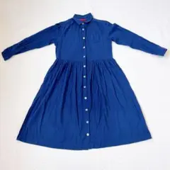 美品ヤッコマリカルド バンドカラーピンタックコットンロングシャツ