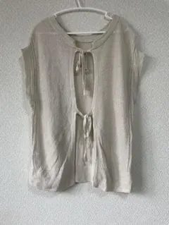 studio CLIP リネン混　リボン　サマーニットベスト ナチュラル