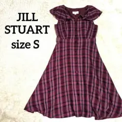 ジルスチュアート ノースリーブワンピース S フリル バーガンディ チェック柄