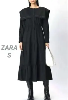 ZARA パネルミディワンピース 　長袖 ブラック Sサイズ　美品☆