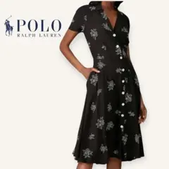 ポロ ラルフローレン 花柄 半袖 シャツワンピース 黒　ブラック