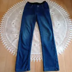 デニム　キッズブルー ストレートパンツ 140cm 裏起毛