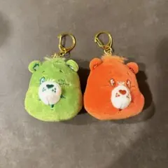 ケアベア フェイスマスコット2 キーホルダー オレンジ グリーン セット