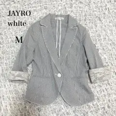 ジャイロホワイト　ストライプ柄　テーラードジャケット　全体ラメ入り　Mのサムネイル