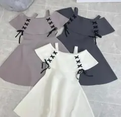 ♡evelyn エブリン♡ オフショルリボンOPワンピース　グレー