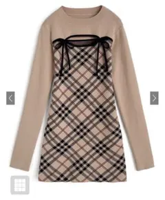 チェック柄フロントオープンリボンニットミニワンピース GRL