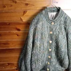 ニット　セーター　厚手　レトロ　ヴィンテージ　秋冬　防寒　くすみグリーン　緑