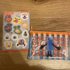 スシロー × パペットスンスン コラボ限定 クリアポーチ&シール ブルー