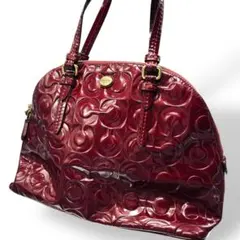 COACH エナメル ショルダー2way ハンドバッグ F25705 赤