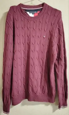 TOMMY HILFIGER バーガンディ ケーブルニット XL