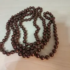 超ロング ブラウンパール ネックレス 3連 2連 自在 オールノット 上品