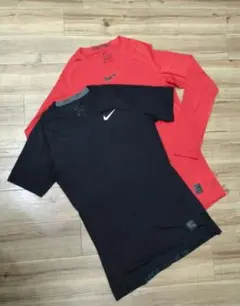 ナイキ　プロ　ドライフィット　M　黒　赤　2枚セット　長袖　半袖　アンダーウェア