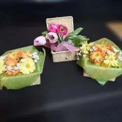 造花 アレンジメント バスケット 3点セット