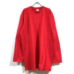 新品 リブ無し ビッグ 長袖 Tシャツ ロンT 無地 メンズ レッド 2XLのサムネイル