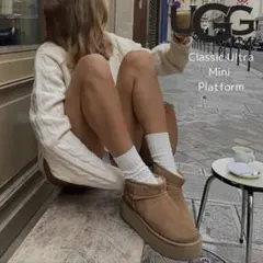 【UGG】タグ 厚底ブーツ クラシックウルトラミニ