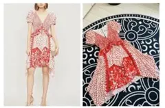 self-portrait 赤白 花柄ドット 半袖ワンピース