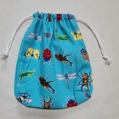 昆虫柄(ライトブルー)の巾着袋