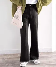 【 classicalelf】ダークグレー フレアデニムパンツ