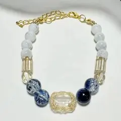 【ハンドメイド】アンティーク風ビーズブレスレット ネイビー
