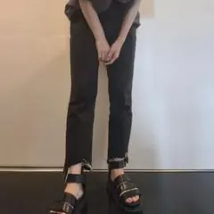 【ブラックデニム】テーパード フリンジのサムネイル