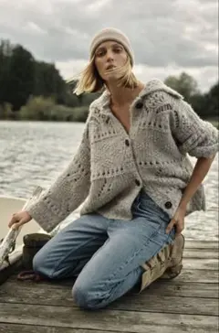 ZARA ポイントリブ厚手ニットカーディガン　M