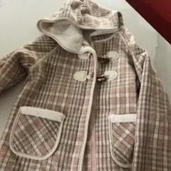 フリース風チェックコート フード付き