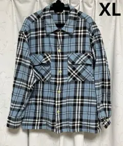 ★ ジーユー 長袖 シャツ チェック柄 水色 XL