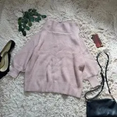 6800✾グレイル✾ハイネックニット【F】ピンク/オーバーサイズ/首元ゆったり