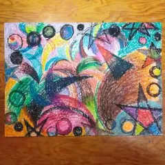 オイルパステル抽象画 A4サイズ