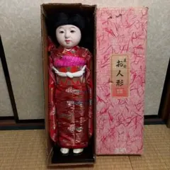 骨董品 昭和レトロ 豪華着物の市松人形 顔に汚れ傷無し 49cm台付