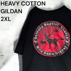 ギルダン Tシャツ 2XL 黒 ヘビーコットン アメリカ古着 アウトドア 半袖