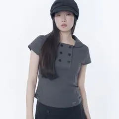 Miseki Seoul 半袖ブラウス ダブルボタン グレー - メルカリ