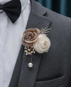花のブローチ・コサージュ（ベージュ・ホワイト）ブートニア